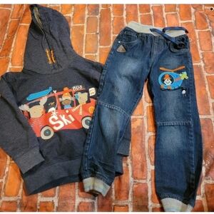 Next Direct Boys Christmas Hoodie Jeans Set Sz 5/6 5 6 htf Monkey Htf
